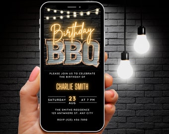 Digital Birthday BBQ Party Invitation Template, Editable Backyard Bday BBQ Invite for Phone, Animated Video Summer Cookout e-Invite Evite