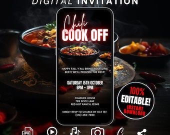 Digital Chili Cook Off Invitation, Self Edit Chili Party Invite, Friendsgiving Invitation, Fun Chili Cook-Off Invite, Fall Potluck Party