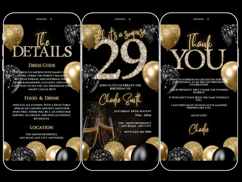 Animated 29th Birthday Invitation for Women 29th Surprise Etsy