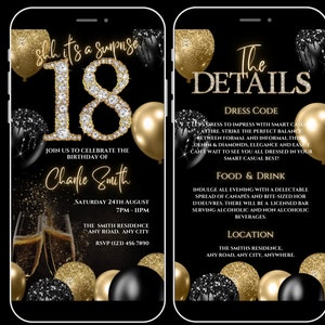 Girls Surprise 18th Birthday Invitation Template Download, 18th Birthday Invite for her, Animated 18th Party, Surprise 18th party invitation