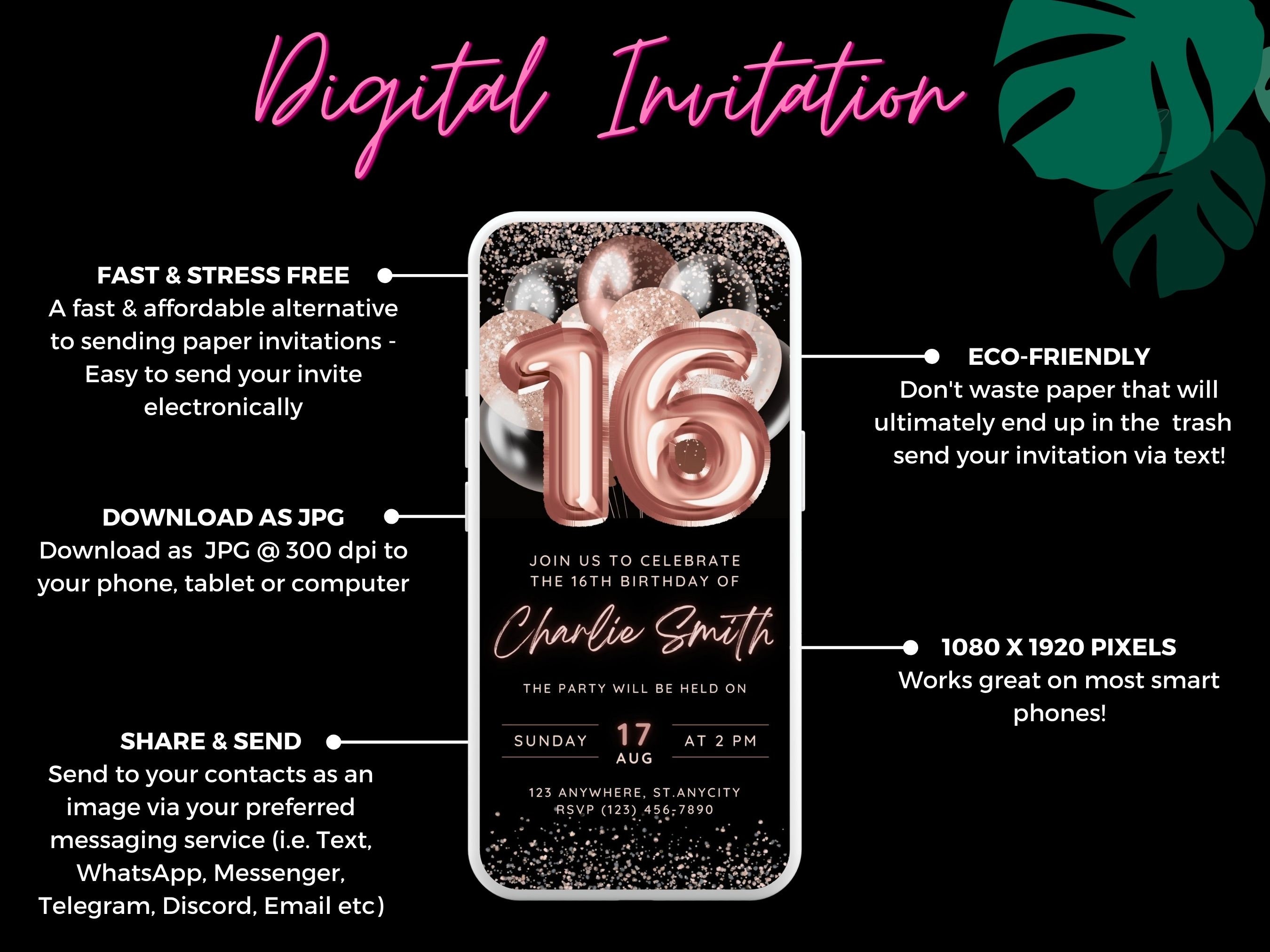 16th Birthday Invitation Template Girl 16th Party Invite - Etsy