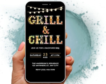 Backyard BBQ Digital Invitation Grill and Chill Invite, BBQ Invite, Grill Party Invite, Cookout invitation, Summer Party, Fun Phone Invite