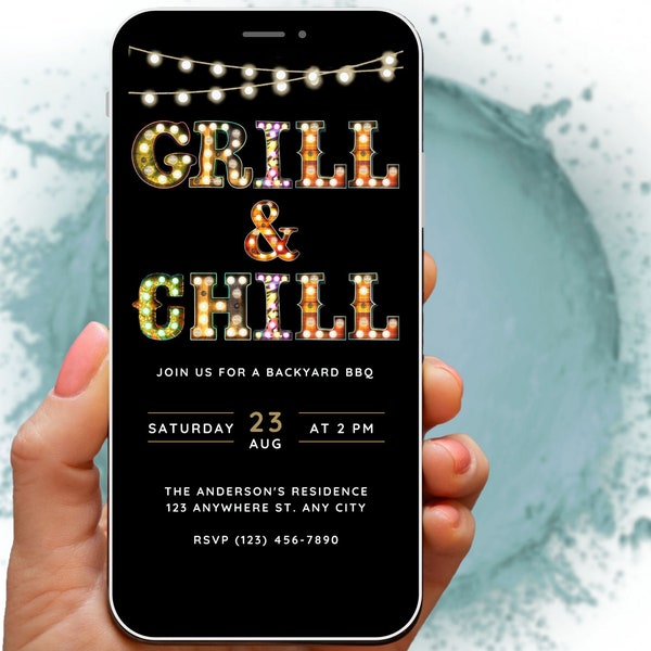 Backyard BBQ Digital Invitation Grill and Chill Invite, BBQ Invite, Grill Party Invite, Cookout invitation, Summer Party, Fun Phone Invite