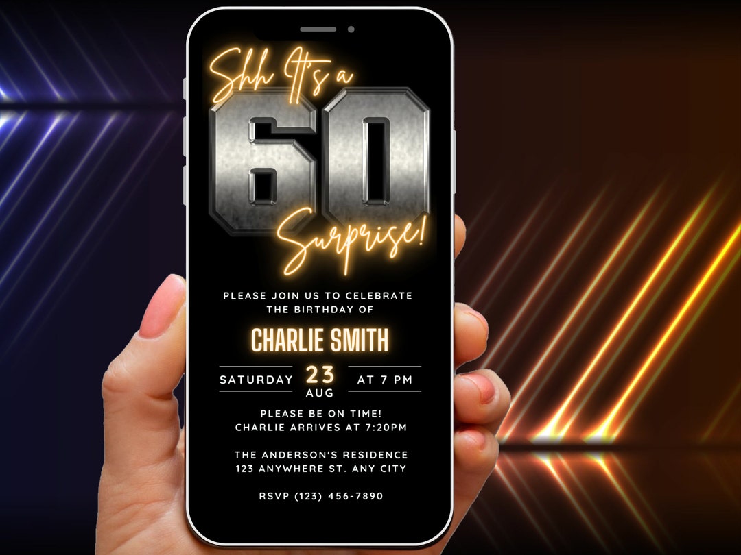 Surprise 60th Birthday Invitation Digital, Shh Its a Surprise Birthday