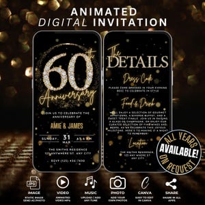 60. Hochzeitstag Einladung, Luxus Schwarz Gold Silber Diamant Evite We Still Do, Überraschungsgelübde Erneuerung Digitale Party Einladen & Details