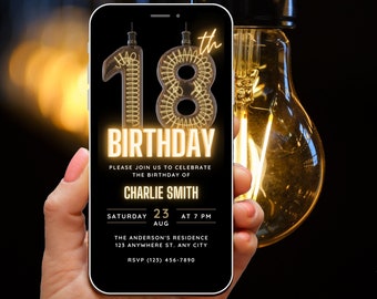 18-årsdagsinbjudan för män, 18-årsdagsinbjudan pojke, 18-årsdagsinbjudan vuxen, redigerbar inbjudningsmall för retro steampunk digitalt Evite