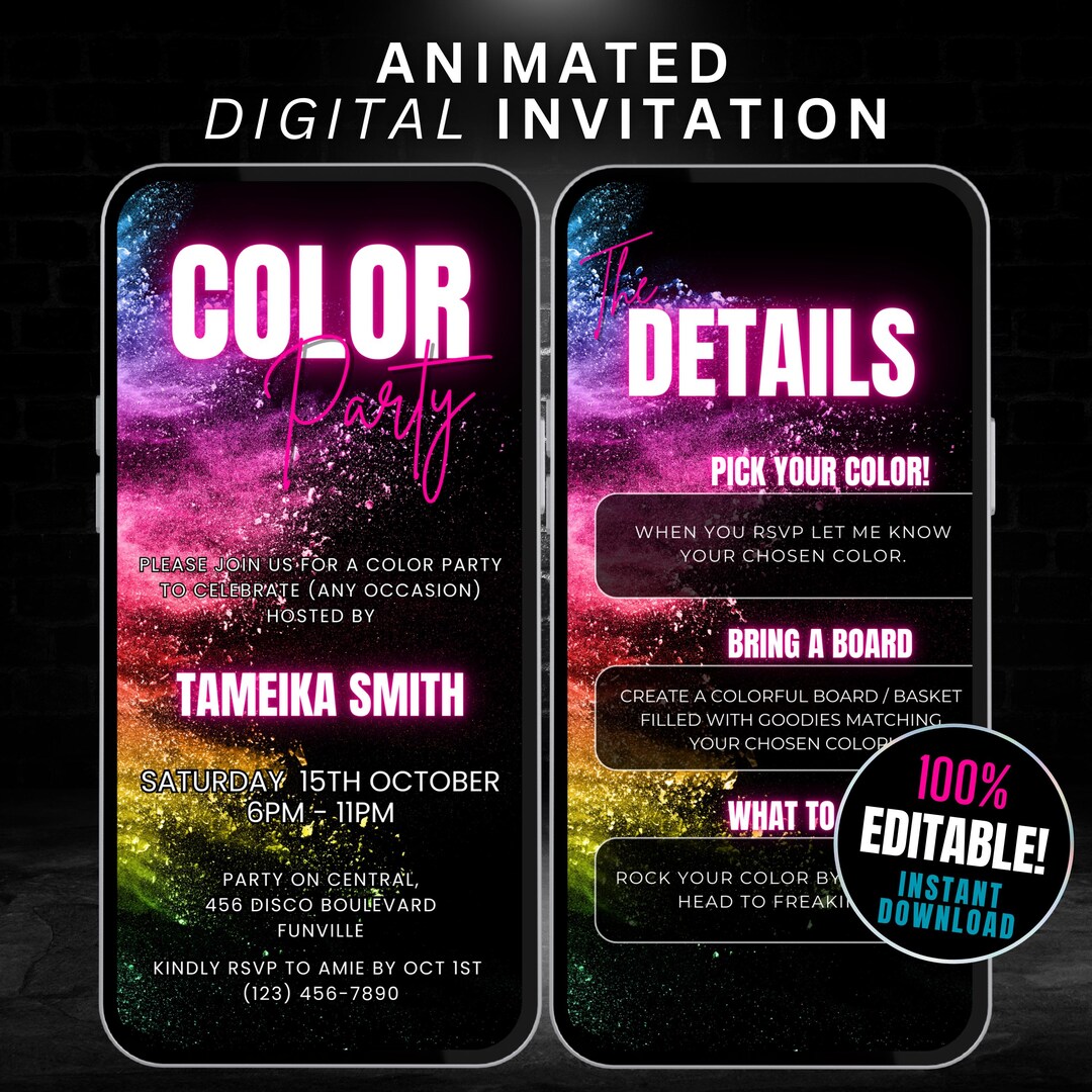 Digital Color Party Invite Template, Editable Rep Your Color Party ...