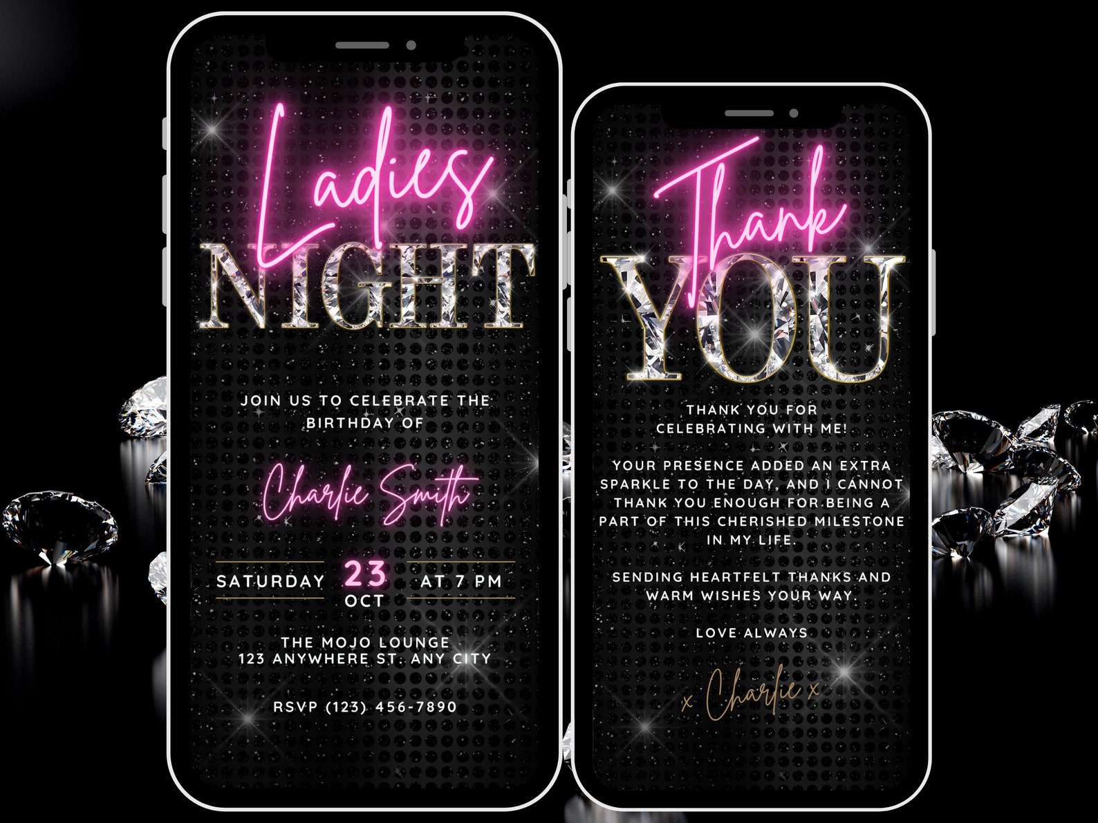 Glam Ladies Night Out Digital Invitation, Fun Birthday Invite Pink ...