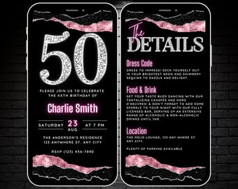 Digital 50th Birthday Invitation, 50th Diamond Invitation for Women, Editable 50 Party invite Rose Gold, 50th Evite with Itinerary Details