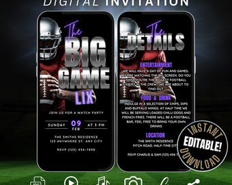 The Big Game Party Invitation Template, Animated Watch Party Invite American Football Game Day Sunday Evite, Mobile Phone Video Invite