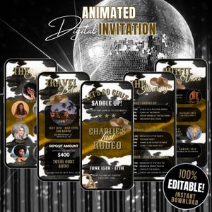 Plantilla de itinerario de viaje para la invitación de despedida de soltera de Last Rodeo, invitación editable con temática vaquera del oeste, Nash Bash Evite