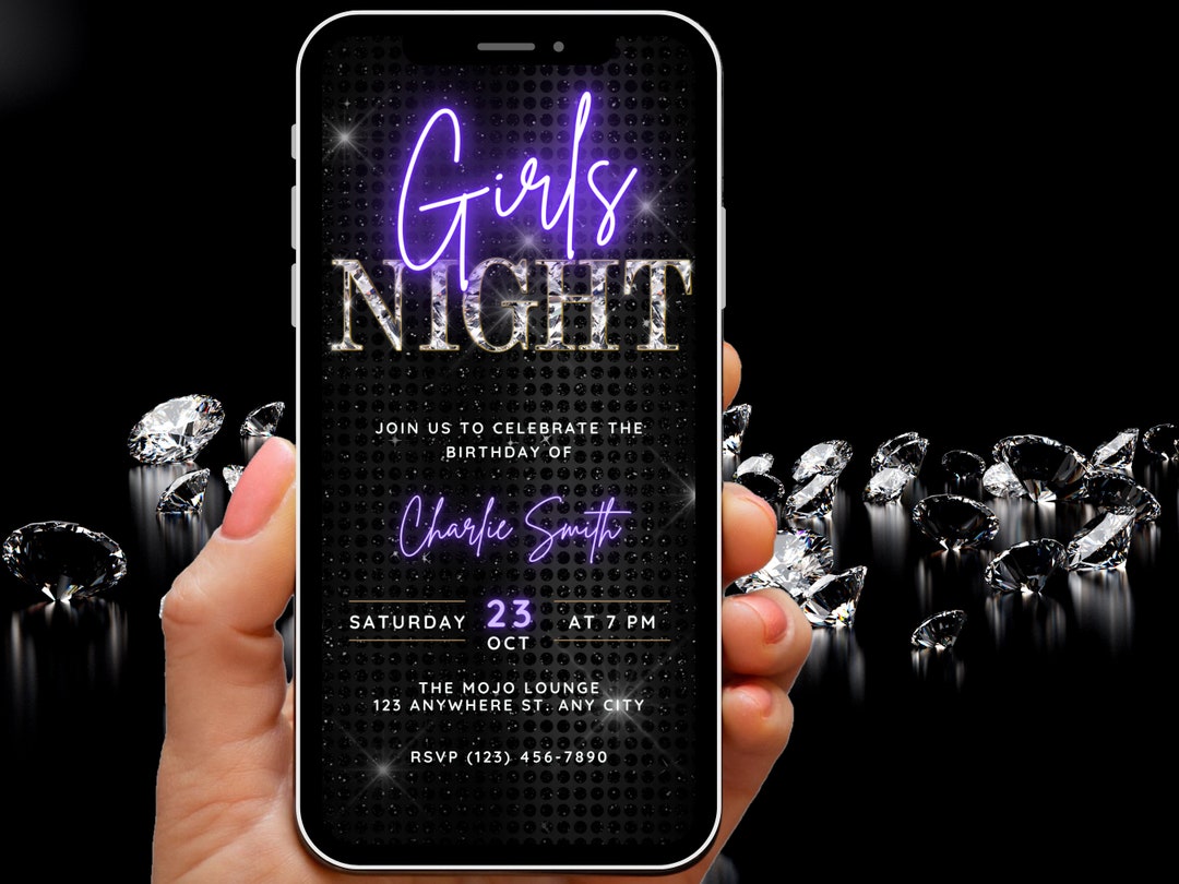 Glam Girls Night Out Digital Invitation, Fun Birthday Invite Neon ...