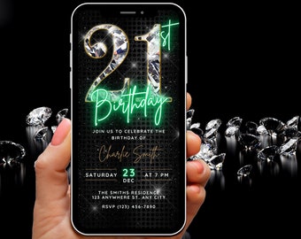 21. Geburtstag Video Einladung für Frauen, Diamant Animierte Invite, Digitale 21. Geburtstagsparty einladen Vorlage, Telefon Twenty One Evite Girl