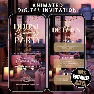 Housewarming Party Invitation Digital Animated House Warming Invite Template, Self Edit Chic New Apartment New Home Evite, House Party Flyer