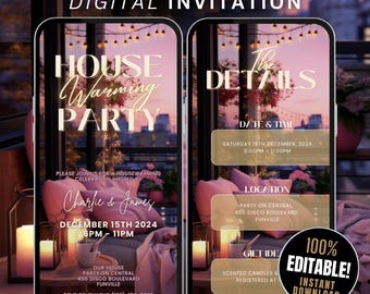 Housewarming Party Invite Digital Animated House Warming Invitation Template Self Edit Chic New Apartment New Home Evite, House Party Flyer