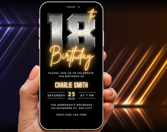 Mens 18th Birthday Invitation Template Download, 18th Birthday Invite for Him, Rustic Retro 18 th Party Digital Evite Modern Ecard Editable
