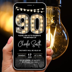 90th Birthday Party Invitation for Men, Self Edit Rustic 90th Birthday Invite, Birthday Milestone 90 Year Old Birthday Dinner Party Evite