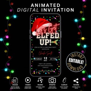 Animated Digital Lets Get Elfed Up Christmas Party Invitation Template, Editable Adult Christmas Bar Crawl Invite, Xmas Drinks Flyer Evite