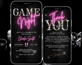 Digital Game Night Invitation for adults, Diamond Birthday Game Night Party Invite, Casino Invite, Editable Template Evite & Thank You eCard