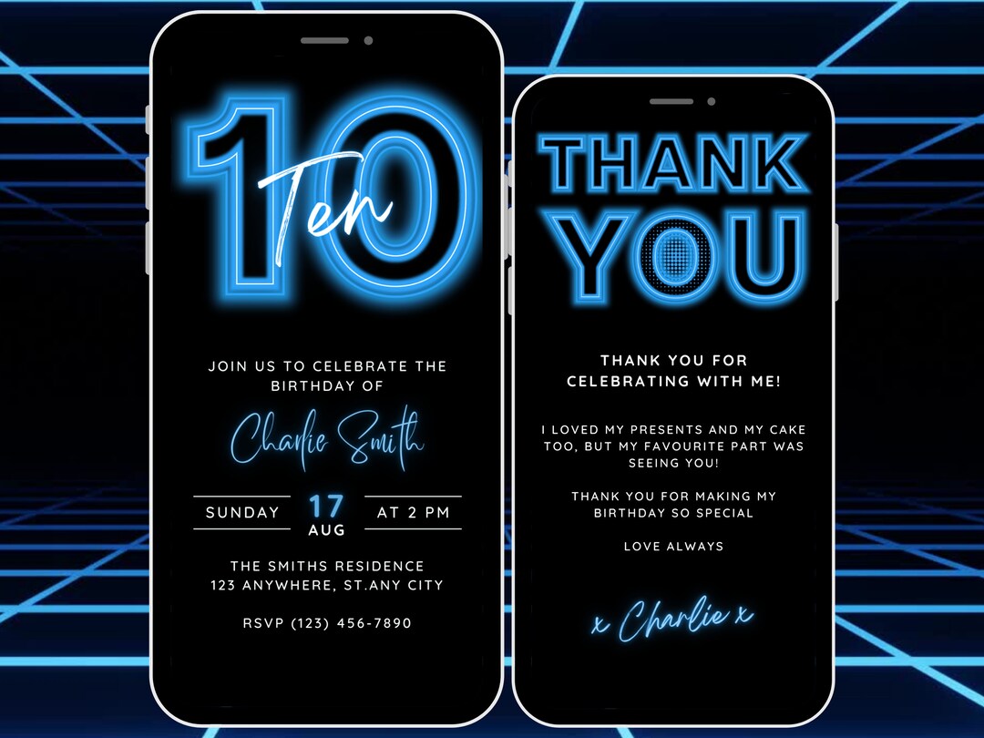 Animated 10th Birthday Invitation Template for Boy, Editable 10th ...