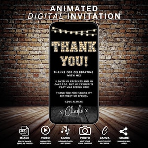 Digitale Dankeskarte, bearbeitbare Dankes-eCard-Vorlage, lustige Geburtstags-Dankesnachricht, Texttelefon-virtuelles elektronisches Dankeschön