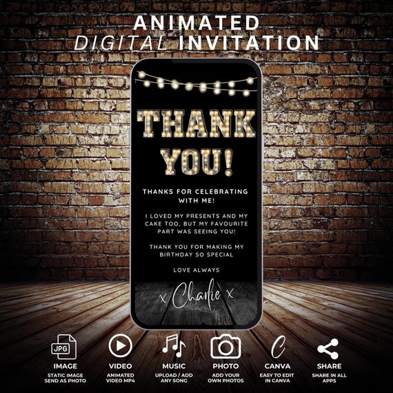 Digital Thank You Card, Editable Thank You eCard Template, Fun Birthday Thank You Message, Text Phone Virtual Electronic Thank You Note