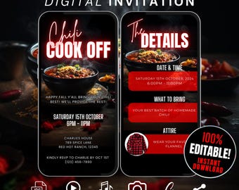 Digital Chili Cook Off Invitation, Self Edit Chili Party Invite, Friendsgiving Invitation, Fun Chili Cook-Off Invite, Fall Potluck Party