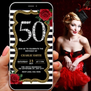 Damen 50. Geburtstag Einladung Vorlage, Rot & Schwarz 50
