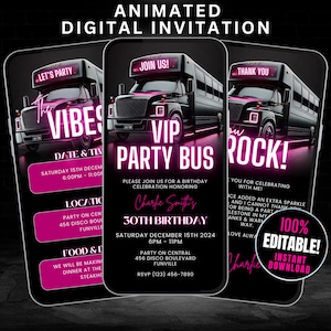 Digital VIP Party Bus Birthday Invitation Itinerary Template, Self Edit Limo Party Invitation, Birthday Party Bus Invite, Party Bus Evite