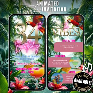 Digital 34th Tropical Birthday Invite Luau Video Invitation Hawaiian Party Invitation Template Summer Birthday Flyer Aloha Birthday Party