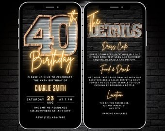 Digital 40th Birthday Invitation for Men, 40 Digital Invite eCard, Rustic Forty BBQ Party Invite for Him, Editable 40 Invitation Template