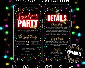 Digital Friendsmas Invitation Itinerary Template, Christmas Party Invite, Friends Christmas Drinks Evite Friendsmas Party Lets Get Lit Evite