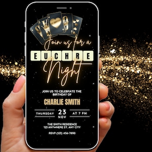 Invitation animée à une soirée jeux Euchre pour adultes, invitation à une soirée jeux, invitation de cartes, invitation à une soirée jeux d'anniversaire, modèle modifiable Evite