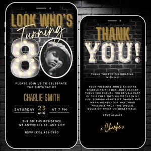 Look Who&#39;s Turning 80, Mens 80th Birthday Invitation with Photo, 80th Digital Invite Flyer Canva Template, 80 Party Evite, Mobile Invitation
