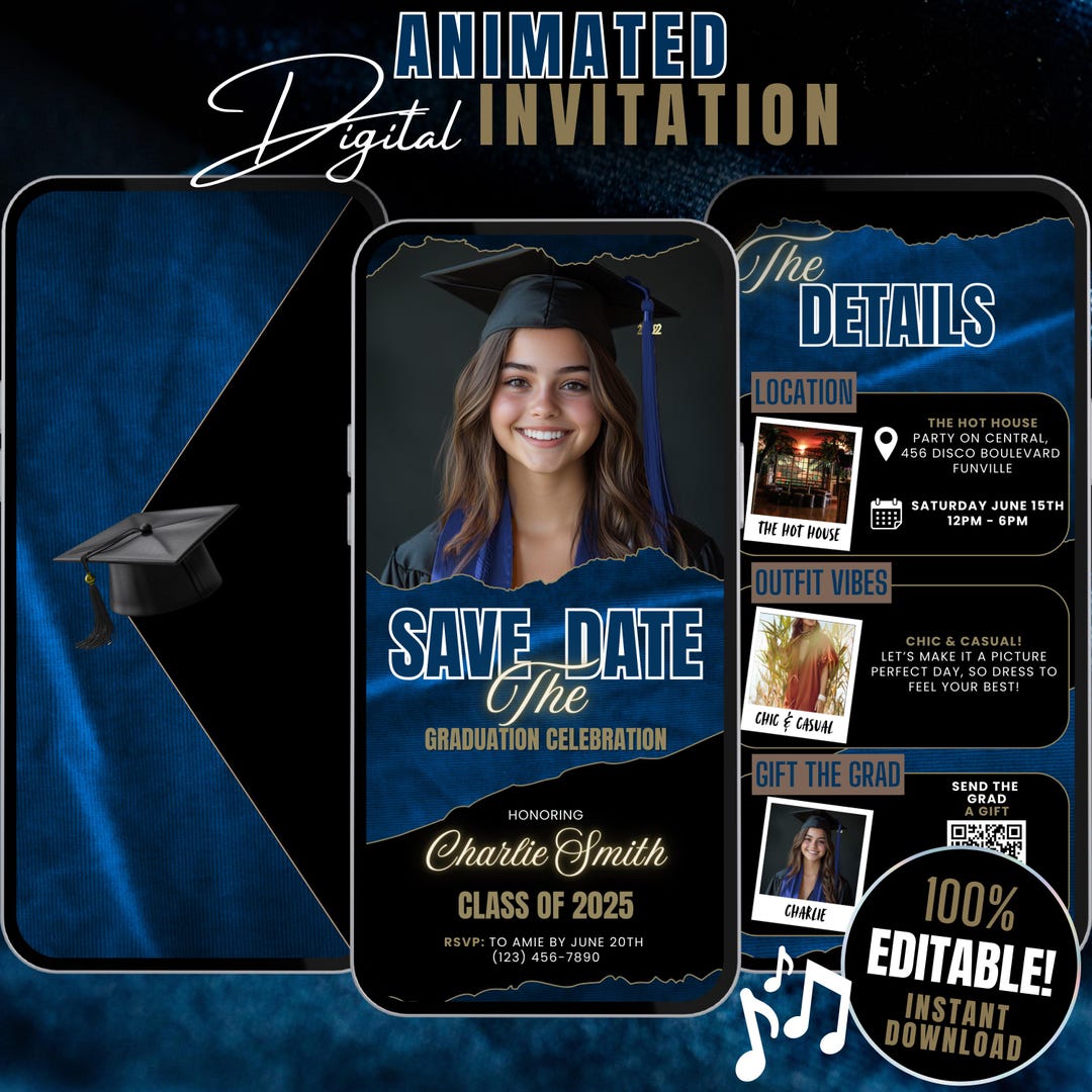 Digital Graduation Party Invite Itinerary Template, Animated Editable ...
