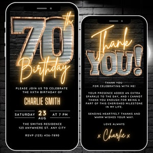 Invitación digital de 70 cumpleaños para hombres, 70 tarjetas electrónicas de invitación digital, invitación rústica a fiesta de barbacoa de setenta para él, plantilla de invitación editable de 70