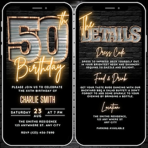 Faire-part numérique pour 50e anniversaire pour homme, 50 cartes virtuelles d'invitation numérique, 50 invitations rustiques à une soirée barbecue pour lui, modèle modifiable de 50 invitations