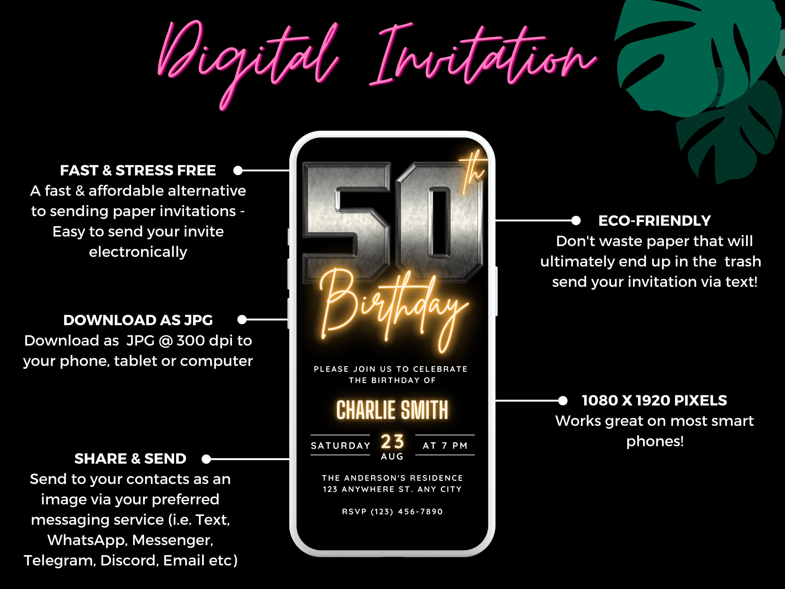 Mens 50th Birthday Invitation Template Download 50th Birthday Etsy