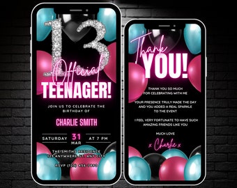 Animated Official Teenager Invite, Girls 13th Birthday Invitation Flyer, Digital 13 Bday Party Video Invite Template Evite & Thank You eCard