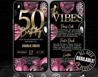Wild Pink 50th Birthday Party Invitation Flyer Itinerary Canva Template Editable Fifty Birthday Animal Print Invite Sophisticated Bday Evite