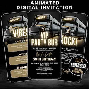 Digital VIP Party Bus Birthday Invitation Itinerary Template, Self Edit Limo Party Invitation, Birthday Party Bus Invite, Party Bus Evite