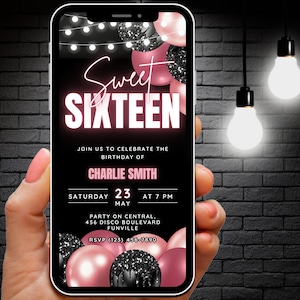 Digital Sweet 16 Birthday Invite, Editable Sweet Sixteen Invitation Template Pink Sweet 16 Birthday Invitation for Girl 16th Birthday Invite