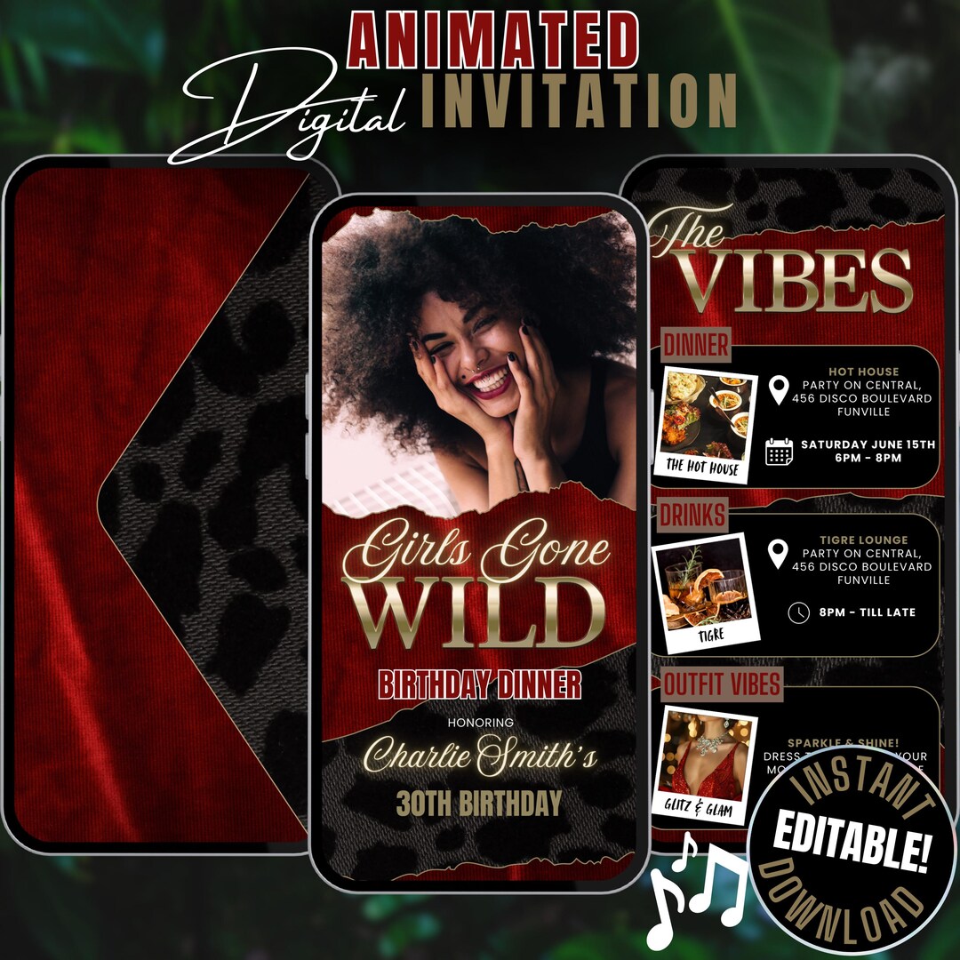 Digital Girls Night Invitation, Animated Leopard Print Party Invite ...