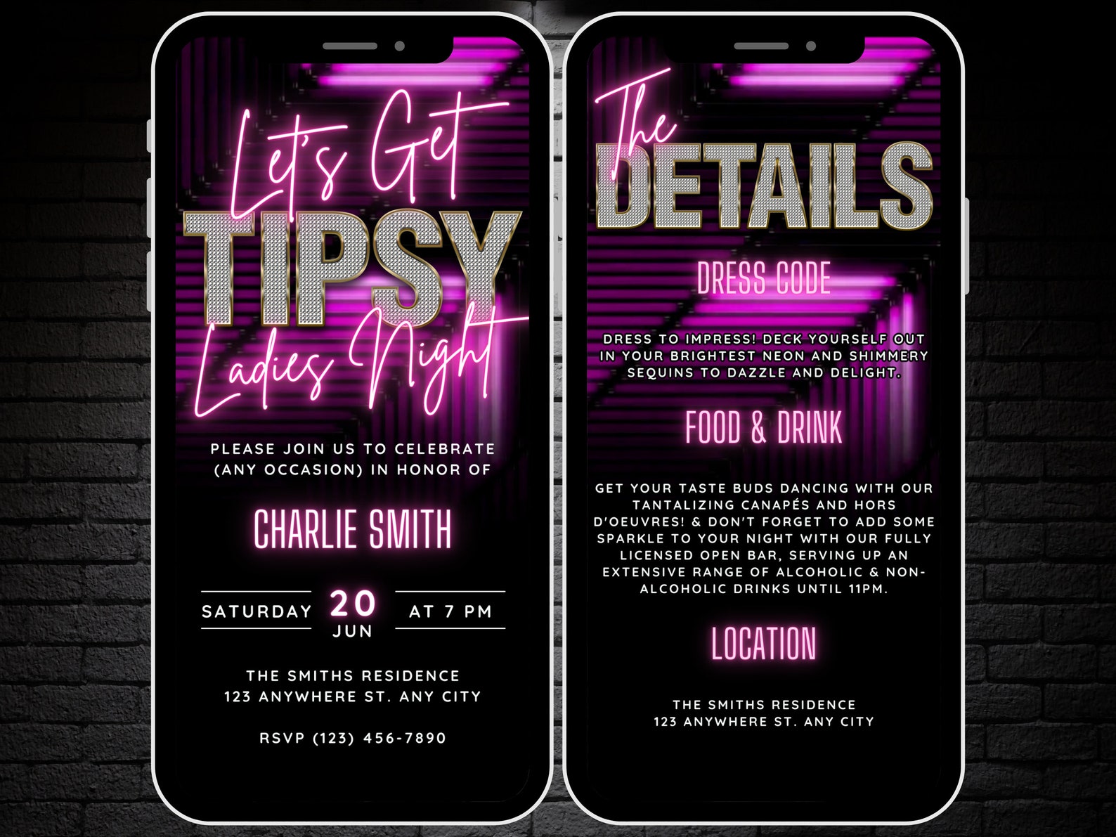 Digital Ladies Night Invitation, Animated Neon Hot Pink Lets Get Tipsy ...