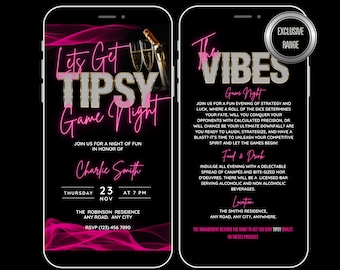 Animated Game Night Invitation for adults, Family Game Night Party Invite, Cards Invite, Birthday Game Night pink, Editable Template Evite