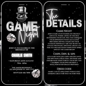 Invitation à une soirée de jeux animée pour adultes, invitation à une soirée de jeux en famille, soirée de jeux de dés, soirée de jeux d'anniversaire, modèle modifiable Evite