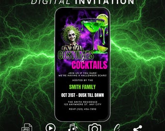 Costumes & Cocktails Halloween Party Invitation Canva Template, Animated Spooktacular Neon Halloween Video Invite Digital Mobile Phone Evite