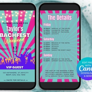 BACHFEST Bachelorette Reiseroute Einladung Digitale Vorlage, Festival Themed Bach Party Invite, Musik Festival Invite, Virtuelle Invite Evite