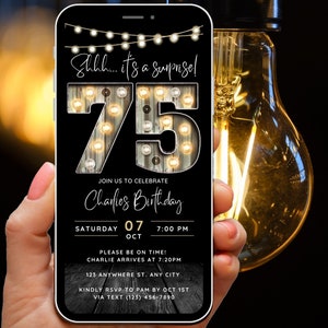 Surprise 75th Birthday Invitation for Men 75 Invite for Adults Phone Invitation Rustic Shhh Its a Surprise Invite Digital Invite for Him Man