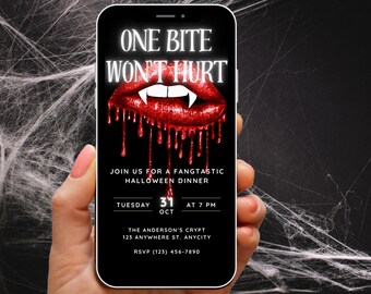 Halloween Dinner Party Invitation Digital Invite, One Bite Won't Hurt dinner Invitation, Gothic Halloween Party, Gothic Themed Invites